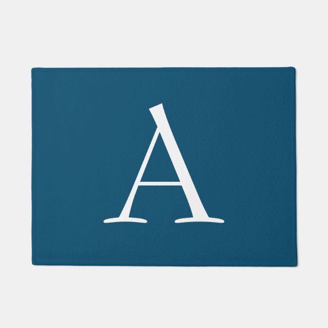 Ocean Blue Plain Elegant Modern Monogram Initiaal Deurmat (Voorkant)