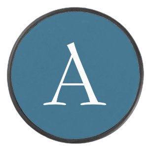 Ocean Blue Plain Elegant Modern Monogram Initiaal Hockey Puck