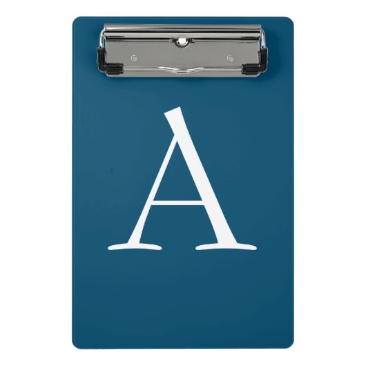 Ocean Blue Plain Elegant Modern Monogram Initiaal Mini Klembord (Voorkant)