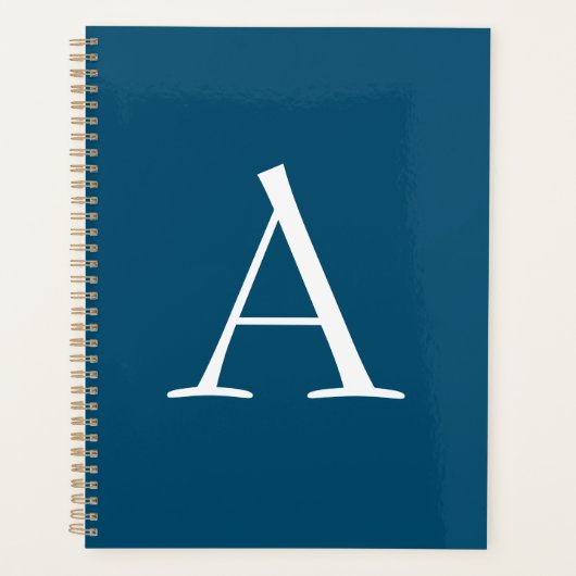 Ocean Blue Plain Elegant Modern Monogram Initiaal Planner (Voorkant)