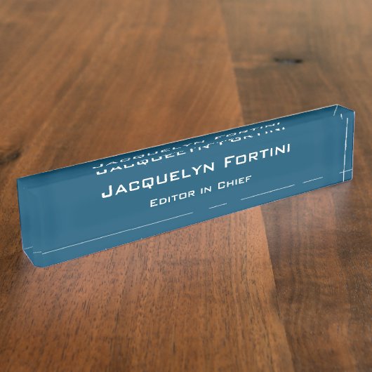 Ocean Blue Plain Elegant Modern Simple Naambordje (Zijkant)