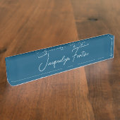 Ocean Blue Plain Elegante minimalistische kalligra Naambordje (Zijkant)