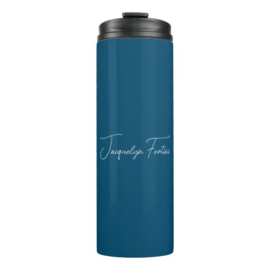 Ocean Blue Plain Elegante minimalistische kalligra Thermosbeker (Voorkant)