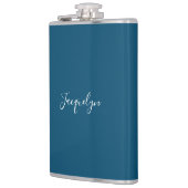 Ocean Blue Plain Elegante moderne kalligrafie naam Heupfles (Links)