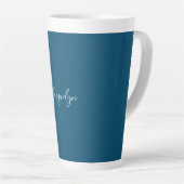 Ocean Blue Plain Elegante moderne kalligrafie naam Latte Mok (Rechterhoek)