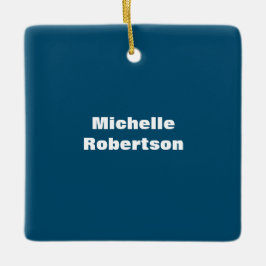 Ocean Blue Plain Minimalist Eigen Naam toevoegen Keramisch Ornament