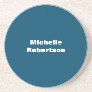 Ocean Blue Plain Minimalist Eigen Naam toevoegen Zandsteen Onderzetter