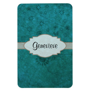 Ocean Blue Retro Floral Abstracte naamplaat Magneet