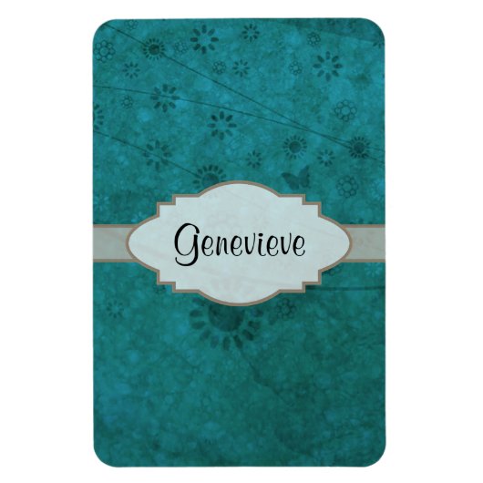 Ocean Blue Retro Floral Abstracte naamplaat Magneet (Verticaal)