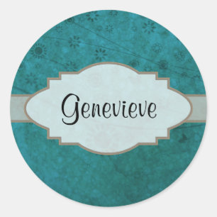 Ocean Blue Retro Floral Abstracte naamplaat Ronde Sticker