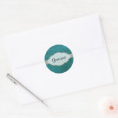 Ocean Blue Retro Floral Abstracte naamplaat Ronde Sticker (Envelop)
