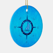 Ocean Blue Sailboat and Compass Roos Keramisch Ornament (Rechts)