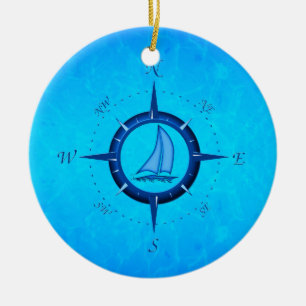 Ocean Blue Sailboat and Compass Roos Keramisch Ornament