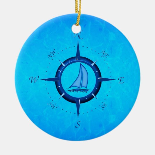 Ocean Blue Sailboat and Compass Roos Keramisch Ornament (Voorkant)