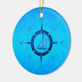 Ocean Blue Sailboat and Compass Roos Keramisch Ornament (Links)