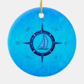 Ocean Blue Sailboat and Compass Roos Keramisch Ornament (Achterkant)