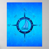 Ocean Blue Sailboat and Compass Roos Poster (Voorkant)