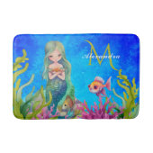 Ocean Blue Schattige Monogram Naam Zeemeermin Badm Badmat (Voorkant)
