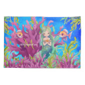 Ocean Blue Schattige Monogram Naam Zeemeermin Kussensloop (Achterkant)