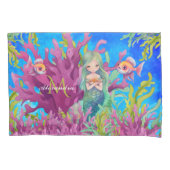 Ocean Blue Schattige Monogram Naam Zeemeermin Kussensloop (Voorkant)