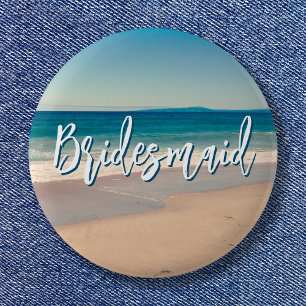 Ocean Blue Schilderachtig Strand Foto Bruidsmeisje Ronde Button 5,7 Cm