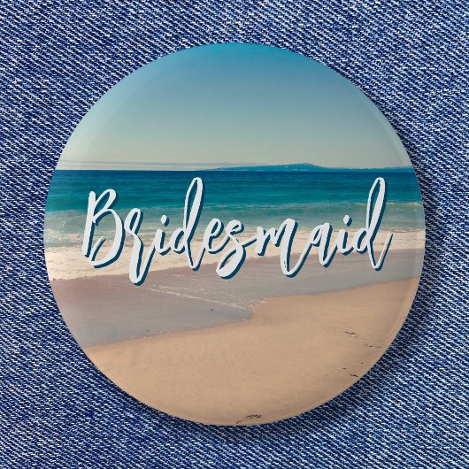 Ocean Blue Schilderachtig Strand Foto Bruidsmeisje Ronde Button 5,7 Cm