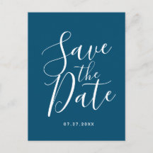Ocean Blue Script Save the Date Wedding Briefkaart