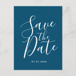 Ocean Blue Script Save the Date Wedding Briefkaart
