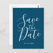Ocean Blue Script Save the Date Wedding Briefkaart (Voorkant / Achterkant)