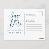 Ocean Blue Script Save the Date Wedding Briefkaart (Achterkant)