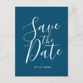 Ocean Blue Script Save the Date Wedding Briefkaart (Voorkant)