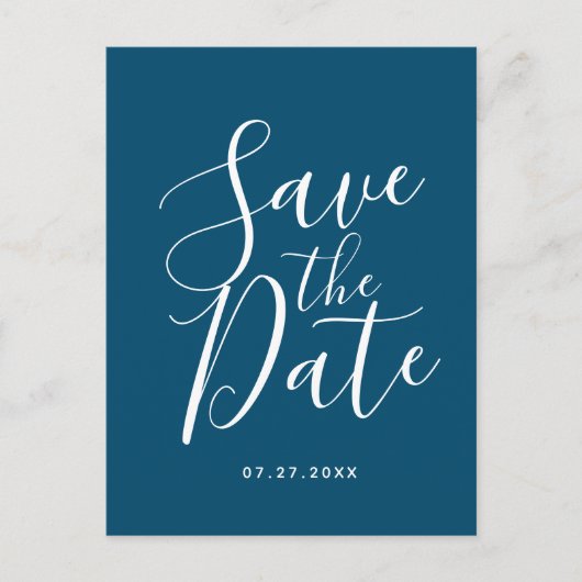 Ocean Blue Script Save the Date Wedding Briefkaart (Voorkant)