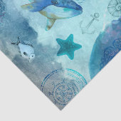 Ocean Blue Seascape met walvissen Tissuepapier (Detail)