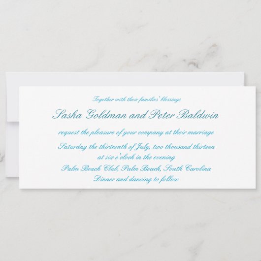 Ocean Blue Shell Beach Wedding Invitations Kaart (Achterkant)