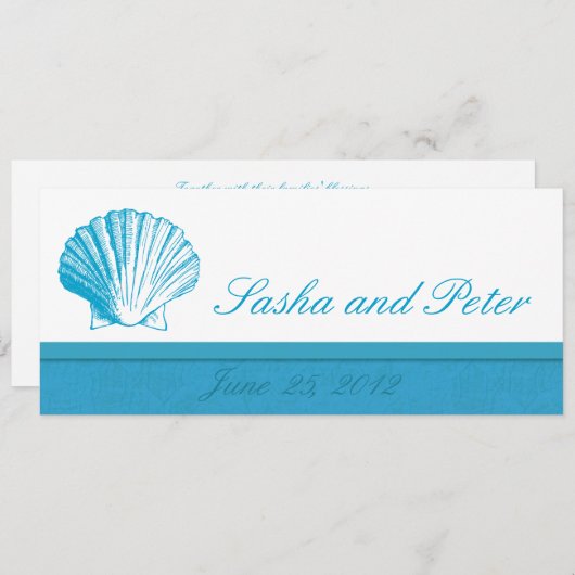 Ocean Blue Shell Beach Wedding Invitations Kaart (Voorkant / Achterkant)
