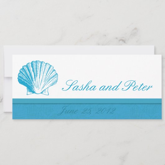 Ocean Blue Shell Beach Wedding Invitations Kaart (Voorkant)