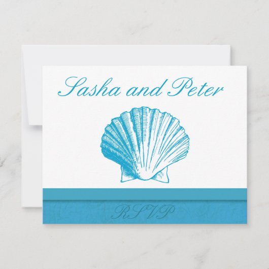 Ocean Blue Shell Beach Wedding RSVP-kaarten RSVP Kaartje (Voorkant)