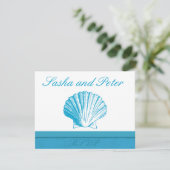 Ocean Blue Shell Beach Wedding RSVP-kaarten RSVP Kaartje (Staand voorkant)