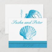 Ocean Blue Shell Beach Wedding RSVP-kaarten RSVP Kaartje (Voorkant / Achterkant)