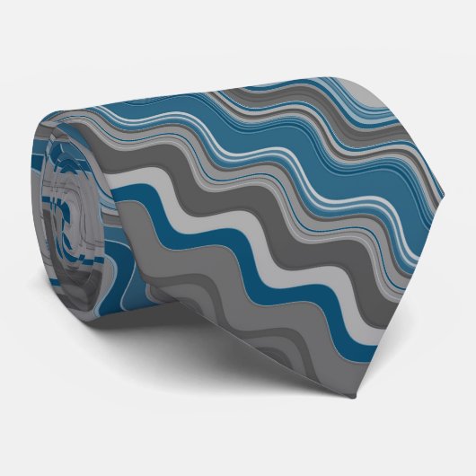 Ocean Blue Silver Grey Wavy Zigzag Pattern Le Stropdas (Opgerold)