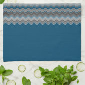 Ocean Blue Silver Grey Wavy Zigzag Pattern Le Theedoek (Gevouwen)