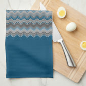 Ocean Blue Silver Grey Wavy Zigzag Pattern Le Theedoek (Quarter Fold)