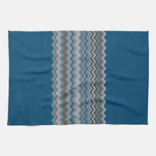 Ocean Blue Silver Grey Wavy Zigzag Pattern Le Theedoek