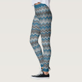 Ocean Blue Silver Grey Wavy Zigzag Pattern Leggings (Links)