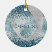 Ocean Blue Silver Mermaid Sparkle Glitter Keramisch Ornament (Voorkant)