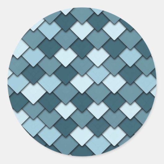 Ocean Blue Square en diamantpatroon Ronde Sticker (Voorkant)