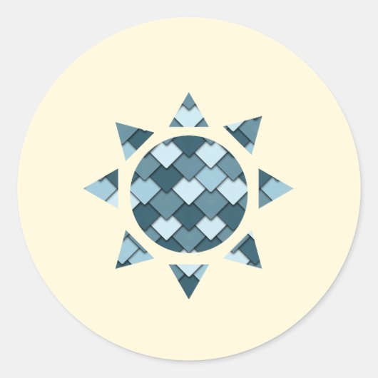 Ocean Blue Square en Diamond Sun Ronde Sticker (Voorkant)