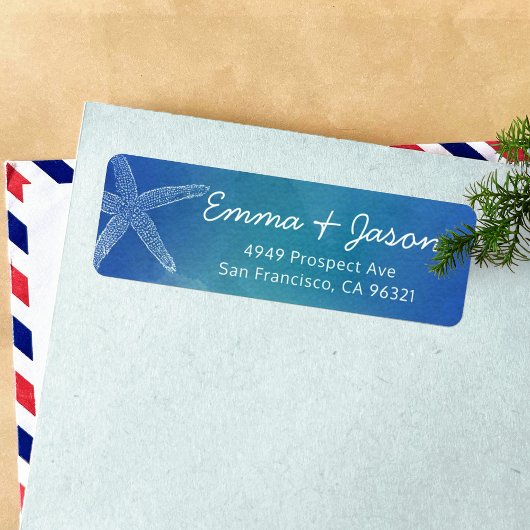 Ocean Blue Starfish Beach Retouradres Etiket