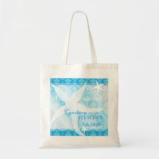 Ocean Blue Starfish Summer Bridesmaids Gift Tote Bag (Voorkant)