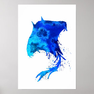 Ocean Blue Stingray Poster